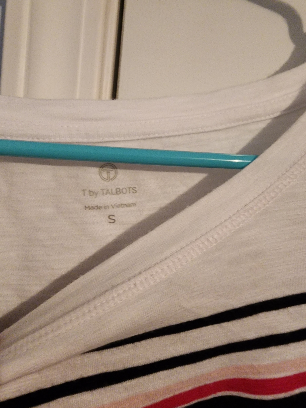 Talbots White Long-Sleeve Tee with Navy and Red Stripes - Picture 2 of 2
